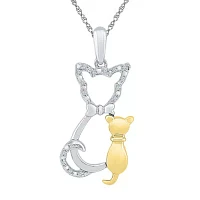 "Mother And Daughter" Cat Womens Diamond Accent Natural White Diamond 10K Gold Over Silver Pendant Necklace