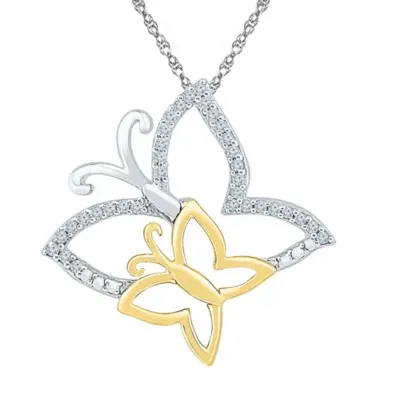 Mother And Daughter" Womens 1/10 CT. T.W. Mined White Diamond 10K Gold Over Silver Butterfly Pendant Necklace