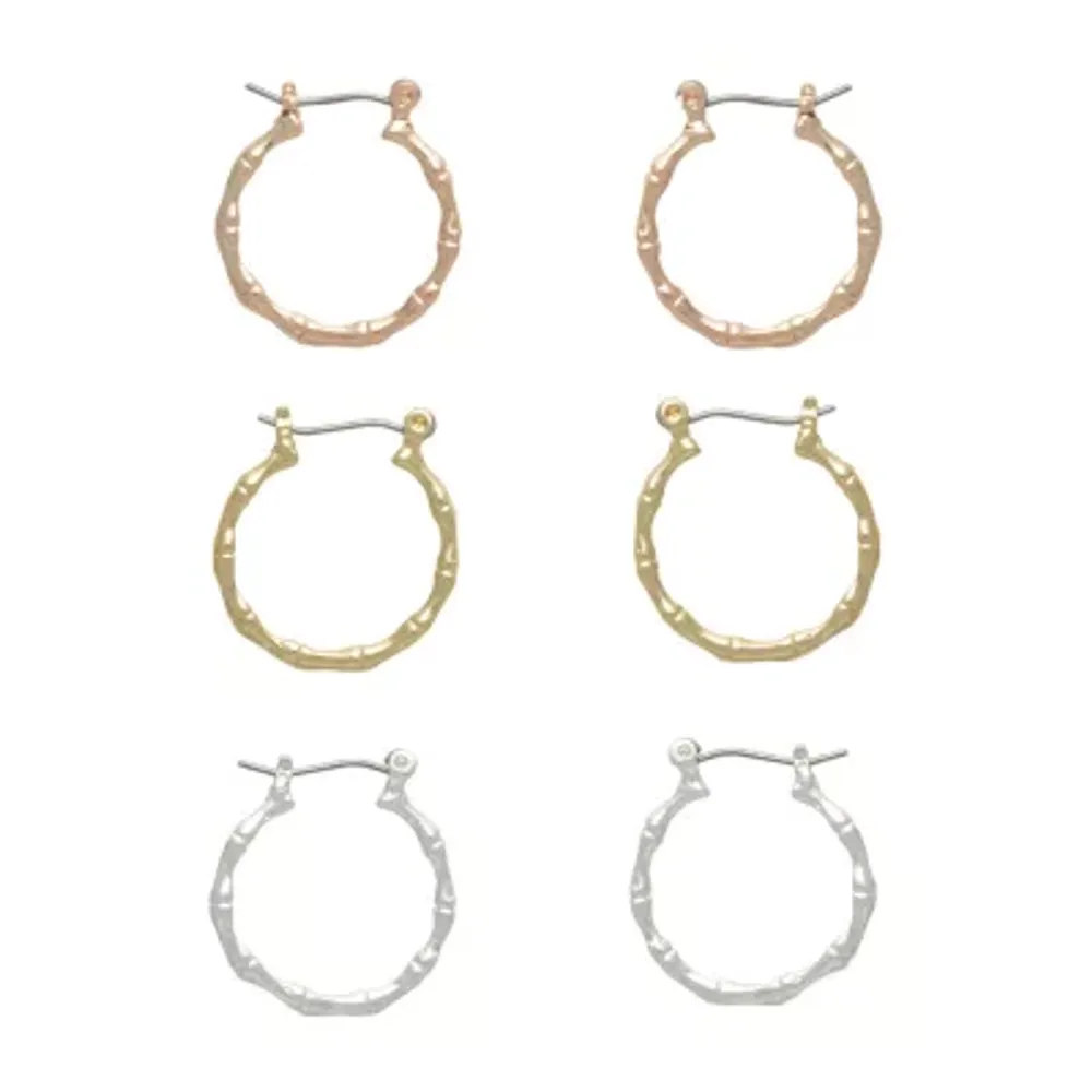 Mixit Hypoallergenic Tri Tone 3 Pair Hoop Earrings