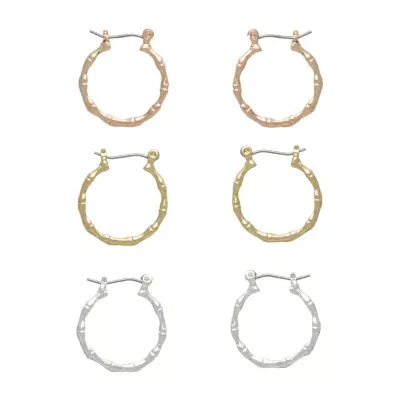 Mixit Hypoallergenic Tri Tone 3 Pair Hoop Earrings