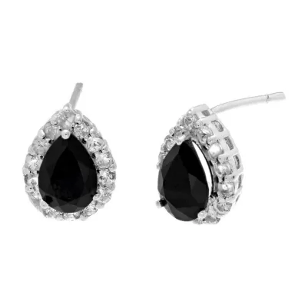 Pear-Shaped Genuine Black Onyx and White Topaz Pendant Earrings