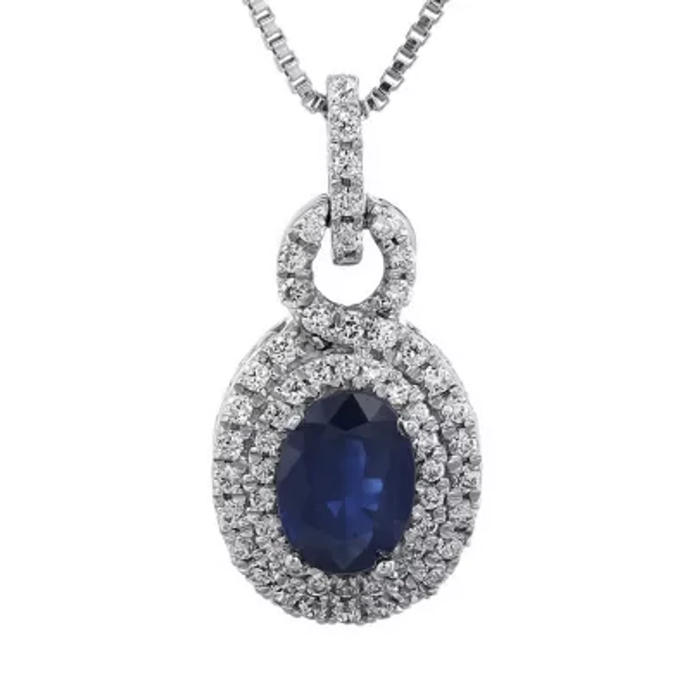 1/3 CT. T.W. Diamond and Genuine Sapphire Pendant Necklace