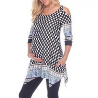 White Mark Maternity Womens Scoop Neck 3/4 Sleeve Tunic Top