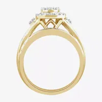 Womens 1 CT. T.W. Natural White Diamond 10K Gold Pear Side Stone Halo Engagement Ring