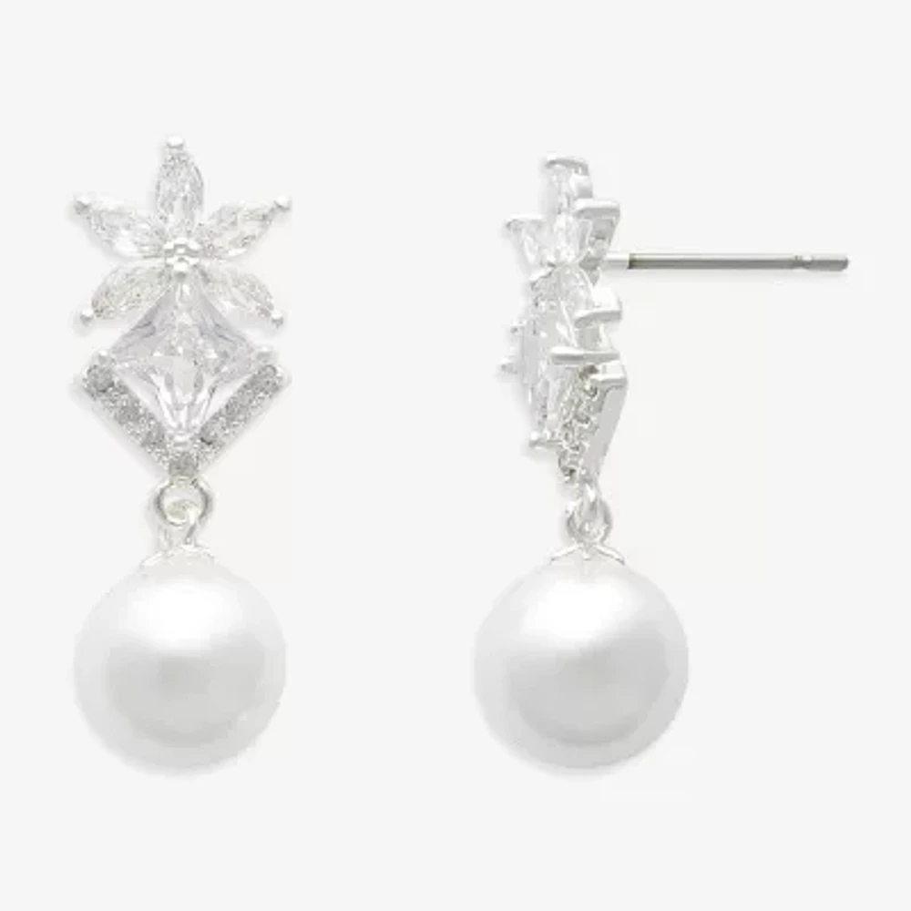 Mixit Silver Tone Simulated Pearl Star Drop Earrings