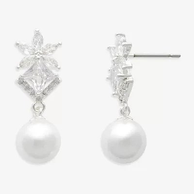 Mixit Silver Tone Simulated Pearl Star Drop Earrings