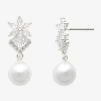 Mixit Silver Tone Simulated Pearl Star Drop Earrings