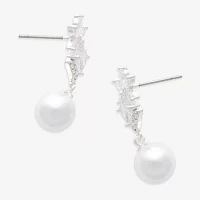 Mixit Silver Tone Simulated Pearl Star Drop Earrings