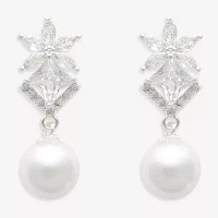 Mixit Silver Tone Simulated Pearl Star Drop Earrings