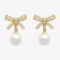 Mixit Hypoallergenic Gold Tone Simulated Pearl Bow Drop Earrings