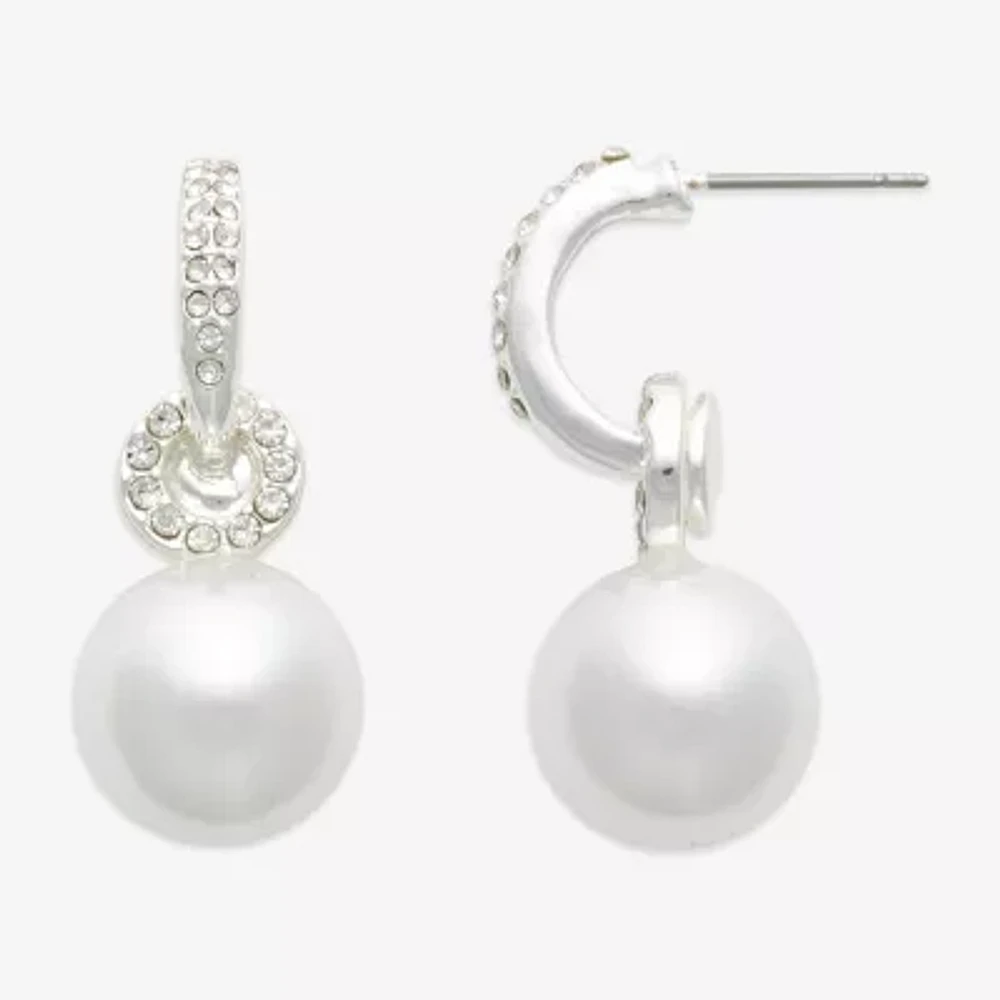 Mixit Silver Tone Simulated Pearl Round Drop Earrings