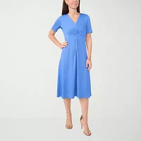 MSK Womens Short Sleeve Midi Fit + Flare Dress