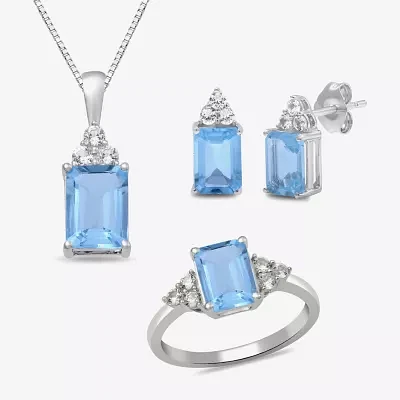 Simulated Blue Aquamarine Sterling Silver 3-pc. Jewelry Set