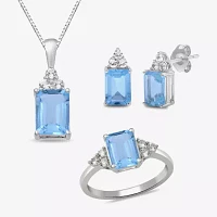 Simulated Blue Aquamarine Sterling Silver 3-pc. Jewelry Set