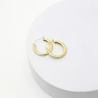 White Crystal 10K Gold 18mm Round Hoop Earrings