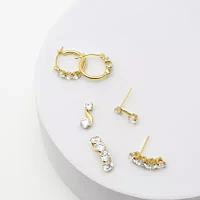 Womens 3 Pair Cubic Zirconia 14K Gold Earring Set