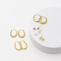 Women's Cubic Zirconia 14K Gold 6 Pair Earring Set