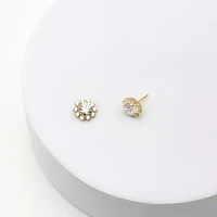 Cluster Flower Cubic Zirconia Stud Earrings 14K Gold