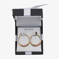 14K Tri-Tone Gold Diamond-Cut Round Hoop Earrings