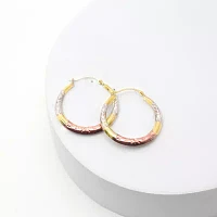 14K Tri-Tone Gold Diamond-Cut Round Hoop Earrings