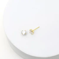 White Cubic Zirconia 10K Gold 6mm Stud Earrings