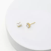 Princess-Cut Cubic Zirconia 10K Gold Stud Earrings