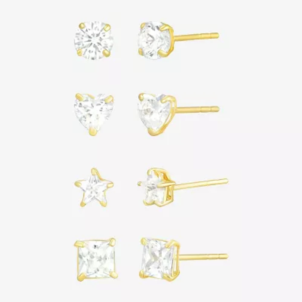 10K Gold 4 Pair Earring Set