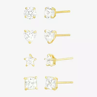 10K Gold 4 Pair Earring Set