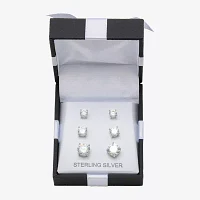 White Cubic Zirconia Sterling Silver Round Pair Earring Set