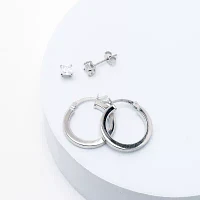 White Cubic Zirconia Sterling Silver Round 2 Pair Earring Set