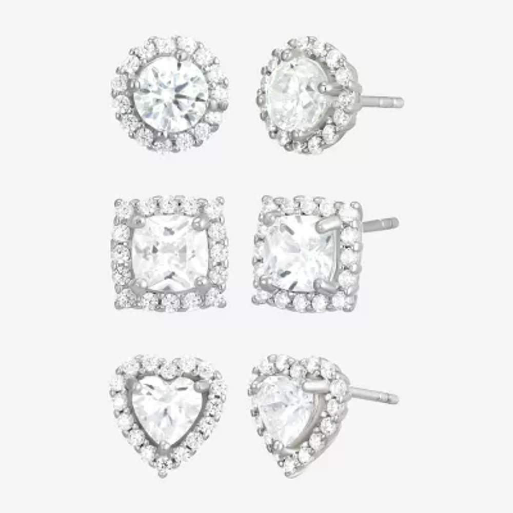 DiamonArt® 4 CT. T.W. White Cubic Zirconia Sterling Silver Round Earring Set