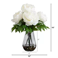 Nearly Natural 16in. White Peony Floral Arrangement