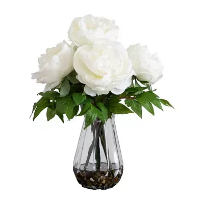 Nearly Natural 16in. White Peony Floral Arrangement