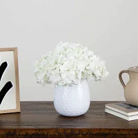 Nearly Natural 11in. White Hydrangea Floral Arrangement