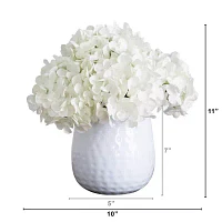 Nearly Natural 11in. White Hydrangea Floral Arrangement