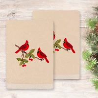 Linum Home Textiles Christmas Red Pair Embroidered 2-pc. Hand Towels