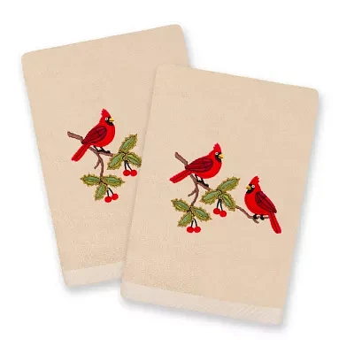 Linum Home Textiles Christmas Red Pair Embroidered 2-pc. Hand Towels