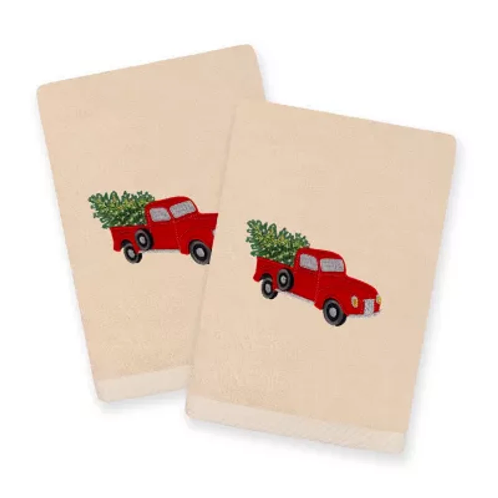 Linum Home Textiles Christmas Truck Embroidered 2-pc. Hand Towels