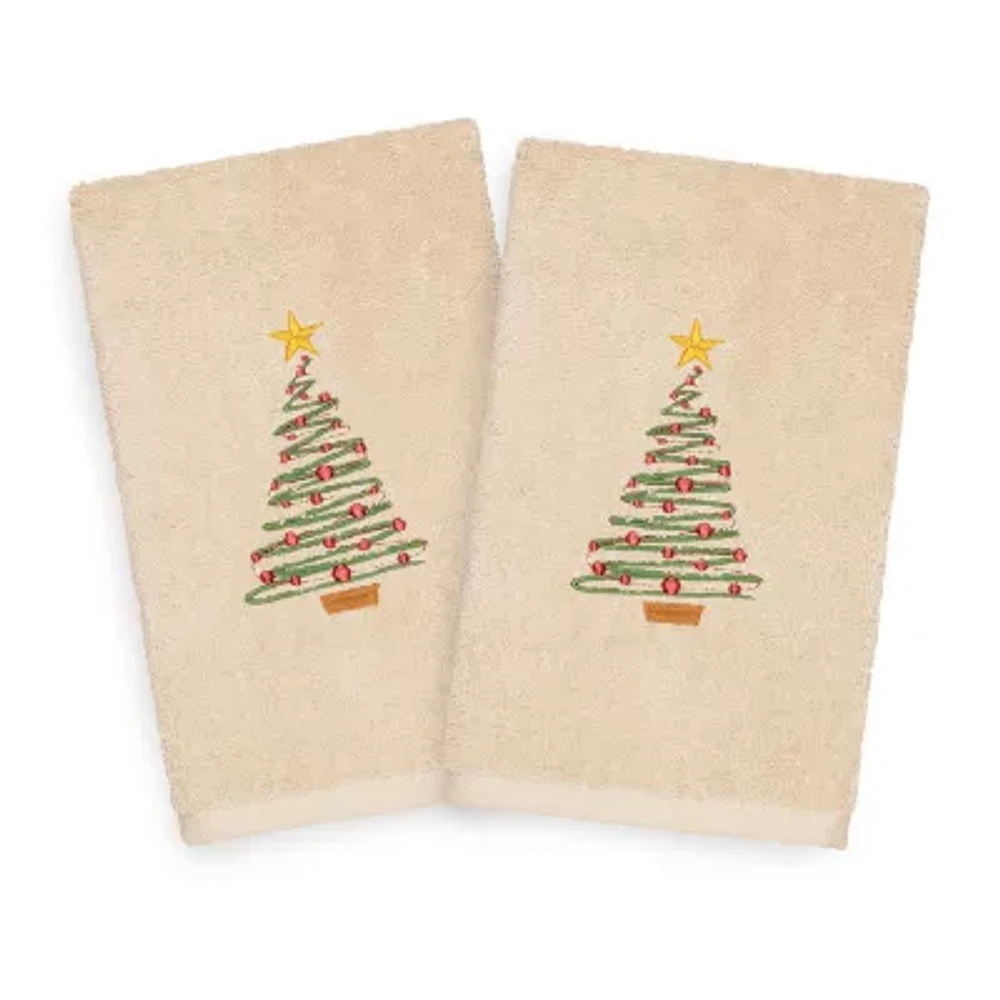 Linum Home Textiles Christmas Tree Embroidered 2-pc. Hand Towels