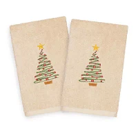 Linum Home Textiles Christmas Tree Embroidered 2-pc. Hand Towels