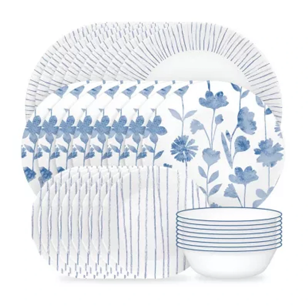 Corelle Botanical Stripes 32-pc. Glass Dinnerware Set