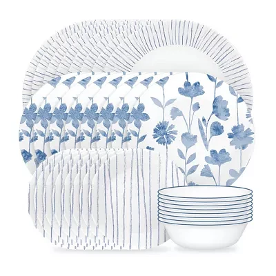 Corelle Botanical Stripes 32-pc. Glass Dinnerware Set