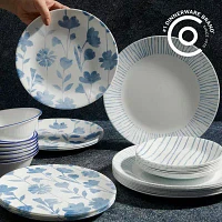 Corelle Botanical Stripes 32-pc. Glass Dinnerware Set