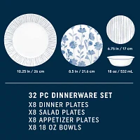 Corelle Botanical Stripes 32-pc. Glass Dinnerware Set