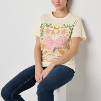 Jerry Leigh Juniors Butterfly Magic Boyfriend Tee Womens Crew Neck Short Sleeve Graphic T-Shirt
