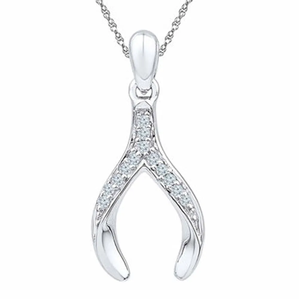 Womens Diamond Accent Natural White Diamond Sterling Silver Wishbone Pendant Necklaces