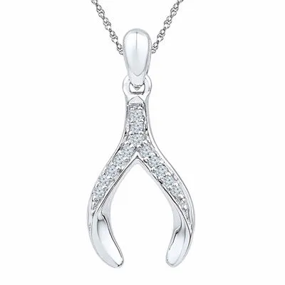 Womens Diamond Accent Mined White Diamond Sterling Silver Wishbone Pendant Necklace