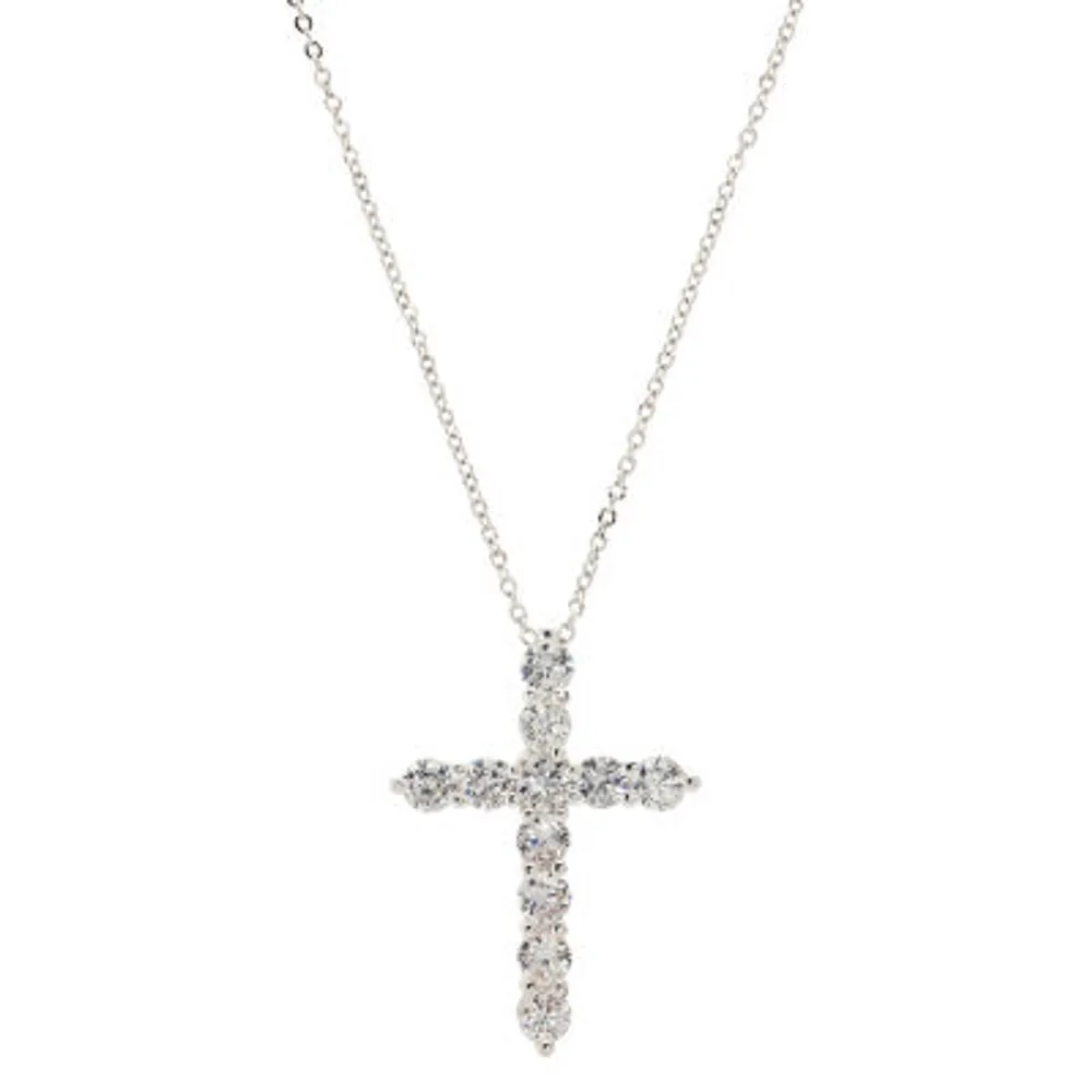 Sparkle Allure Cubic Zirconia Pure Silver Over Brass 16 Inch Link Cross Pendant Necklace