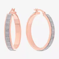 18k Rose Gold Over Sterling Silver Striped Glitter Hoop Earrings