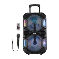 QFX Dual 10" Bluetooth Rechargeable Speaker with Handle and Wheels, LED Lights ,Wired Microphone